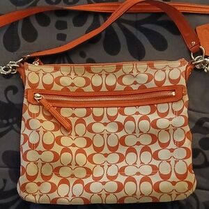 Coach Orange and Cream Signature Crossbody Bag